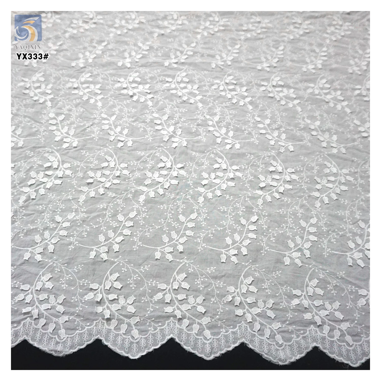 YX333 High Quality Wavy Lace Floral Embroidery Water Soluble 100% Cotton Voile Lace Fabric - 图片 4