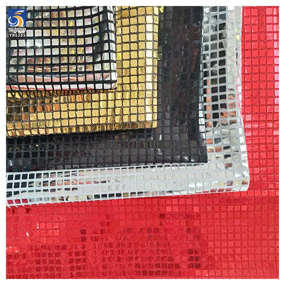 YX1285 New Trends 2026 7mm Square Sequin Fashion Fabric Knitted Stretch Shiny Lurex Sequins Fabric for Skirt Decoration - 图片 2
