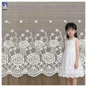 YX1303 Chinese Suppliers Cheap Mesh Embroidery Floral Print Water-Soluble Embroidered Lace Fabric White Sales for 15 Yards