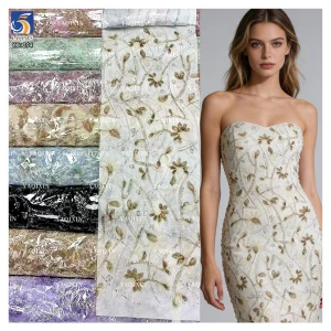 YX1294-3 400g Chinese Manufacturers Design High-End Sequin Knit Lace Fabrics for Cheongsam Sequin Glitter Lace Fabric China