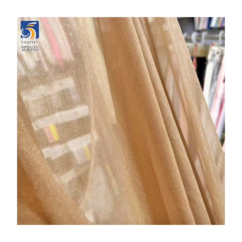 YX848 60gsm 85% Nylon 15% Spandex Mesh Fabric Nude Illusion Tulle Elastic Glitter Silk Soft High Stretch Mesh Tulle Fabric - 图片 3