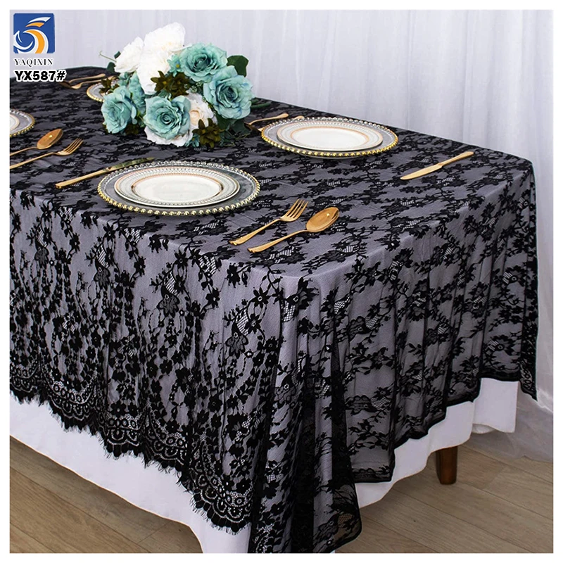 YX587 Sexy Style Black Floral Eyelash Lace Fabric 2025 100% Nylon Eyelash Lace Fabric for Skirt Tablecloth