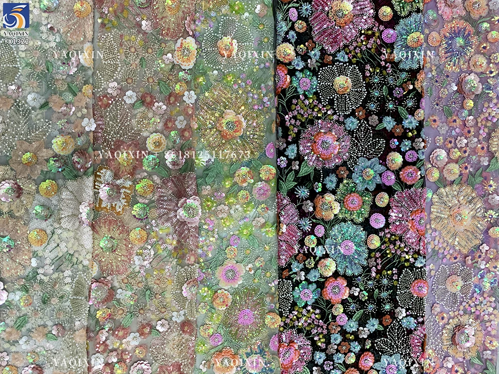 YX1322 High-Quality Custom Sequin Glitter Lace Fabric With Pearls Parisian French Fashion Clothing Lace Fabric - 图片 3
