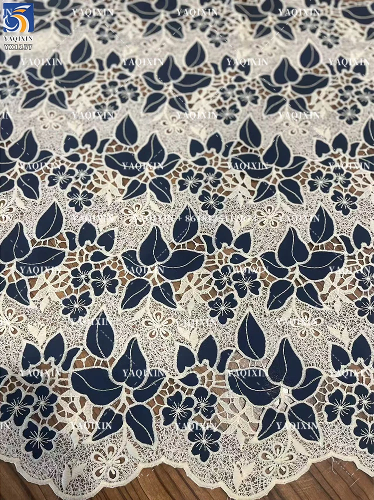 YX1257 2025 New Single-Sided Openwork Two-color Embroidered Fabric 150gsm Chiffon Water-Soluble Lace Fabric Embroidery - 图片 2