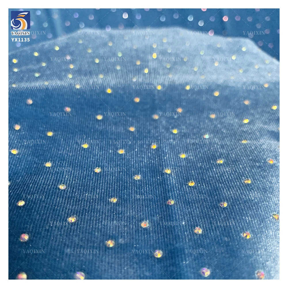 YX1135 New 240g Poly/Spandex Stretch Embroidered Velvet Fabric 3D Diamond Stones Beaded French Velvet Fabric for Dress - 图片 5