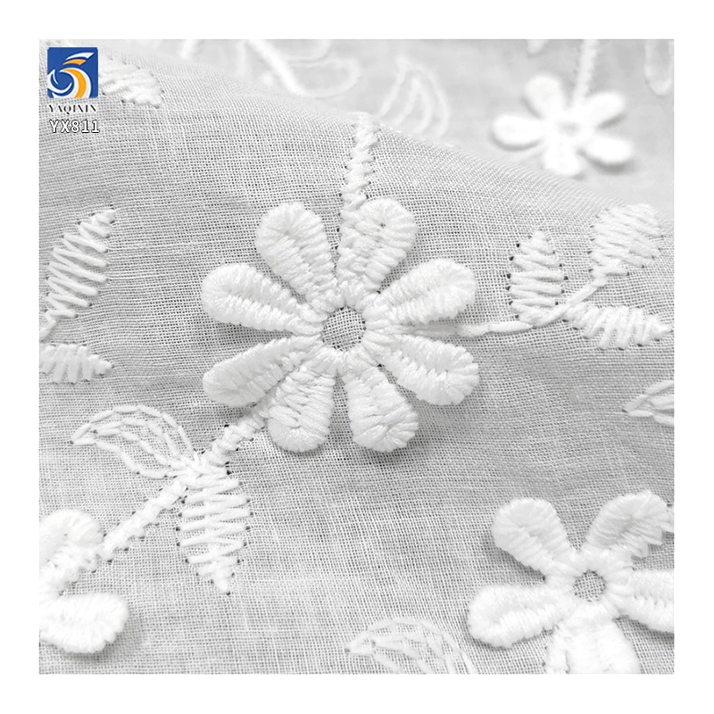 YX811 Custom Encrypted High Quality 120gsm Cotton Embroidery Lace Fabric Milk Silk Lace Floral Cotton Fabric With Embroidered - 图片 6