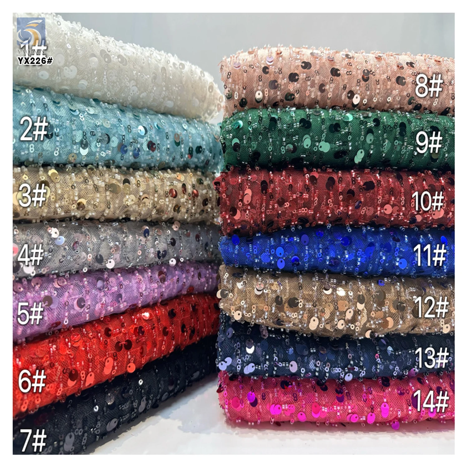 YX226 2025 European Dress Embroidery Sequins French Lace Handmade Wedding Beaded Lace Fabric - 图片 3