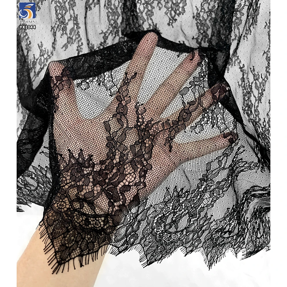 YX1044 Multicolor British French Design Tulle Soft Mesh Eyelash Lace Fabric Chantilly Dress Lace Fabric Custom Pattern Lingerie - 图片 5