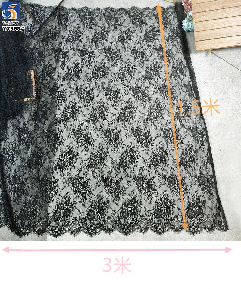YX588 China Manufacturer Wholesale 150CM*300CM 60gsm Nylon Eyelash Lace Fabrics for Garment and Wedding - 图片 5