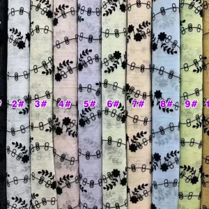 YX724 Women's Dress Shirt Black Flocking Florals Vine Organza Fabric Crinkled Yarn Seersucker Flocked Organza Fabric