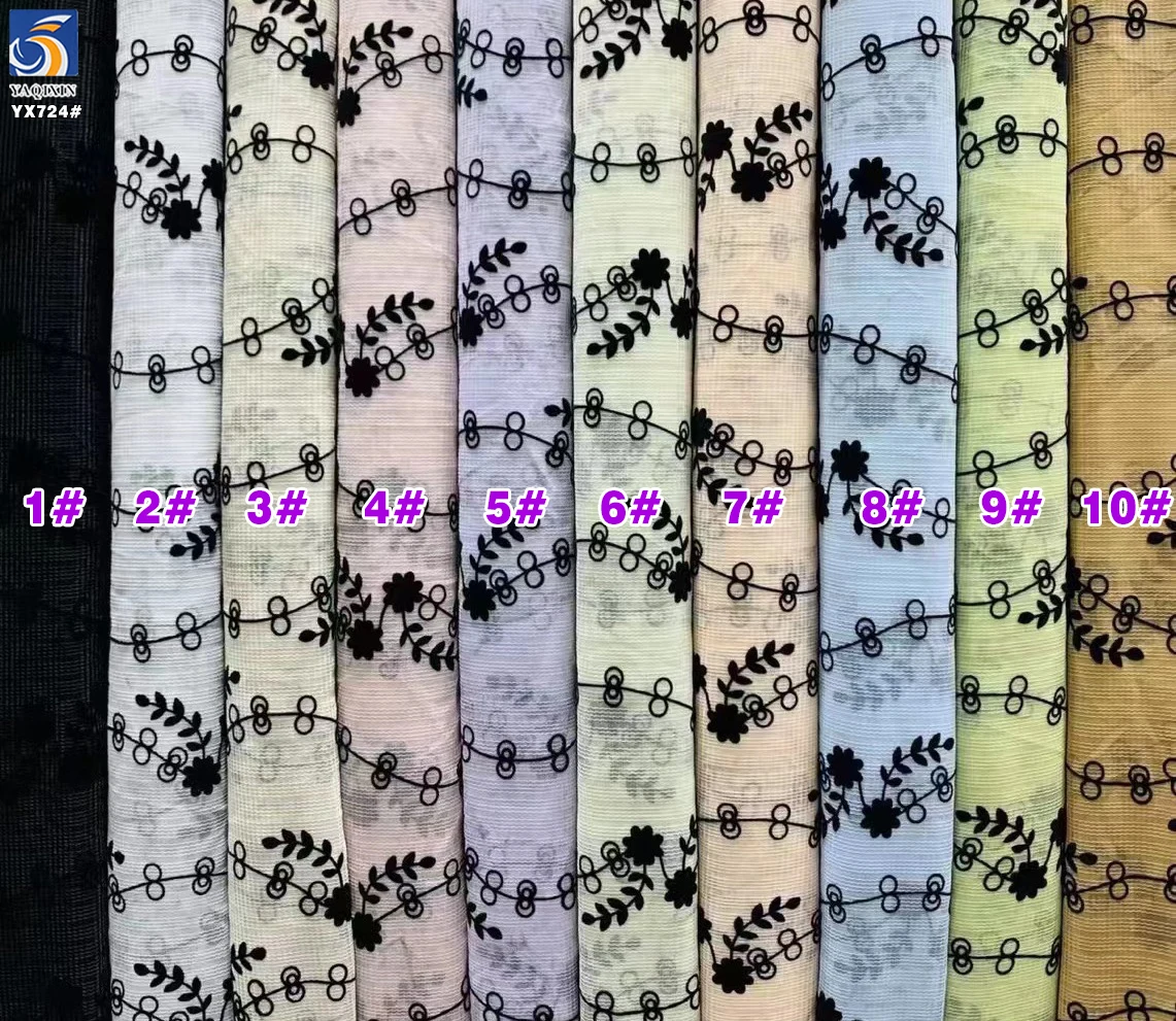 YX724 Women's Dress Shirt Black Flocking Florals Vine Organza Fabric Crinkled Yarn Seersucker Flocked Organza Fabric