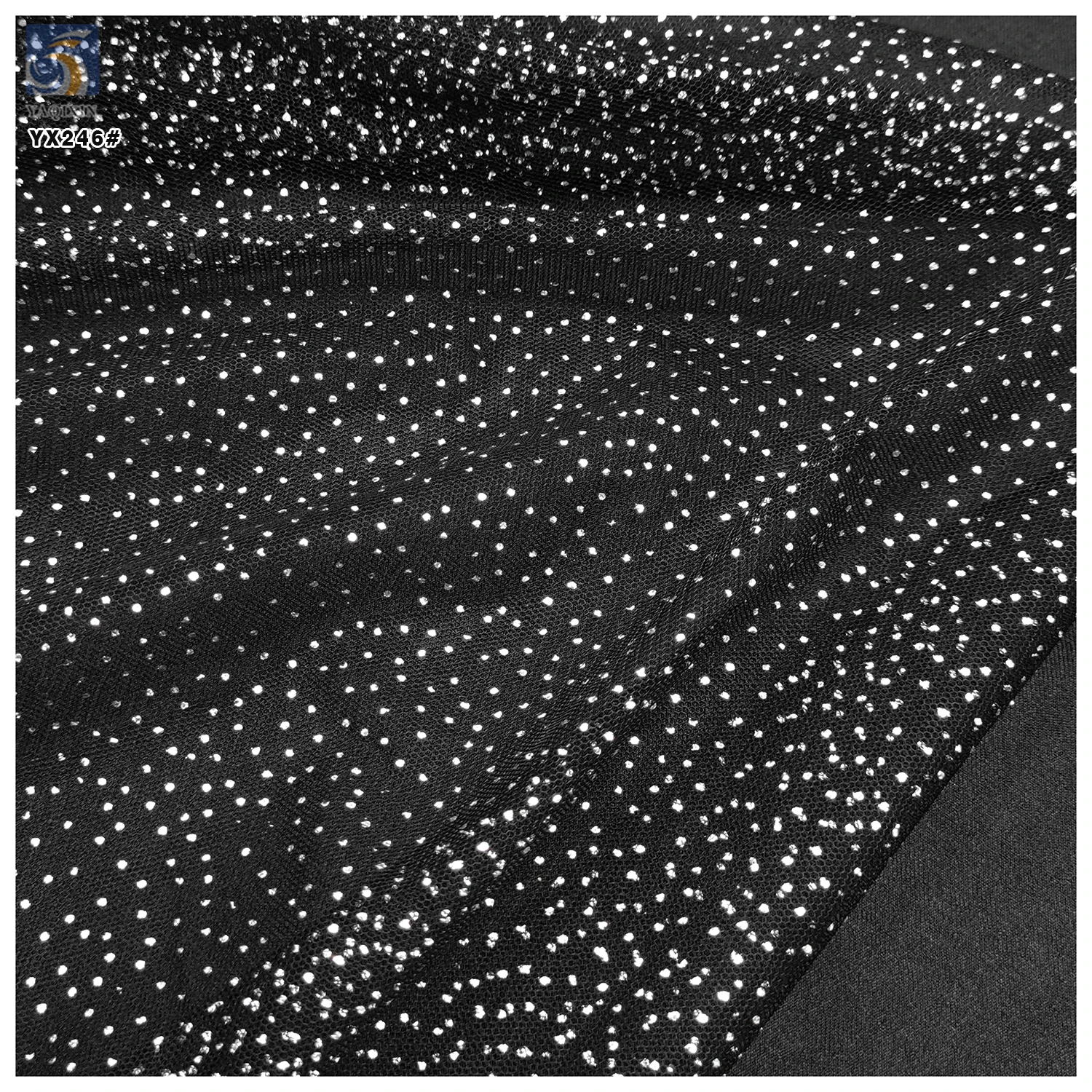 YX246-1 Non-Falling Wholesale Black Polyester Bridal Wedding Silver Glitter Sparkly Tulle Dot Mesh Fabric - 图片 6