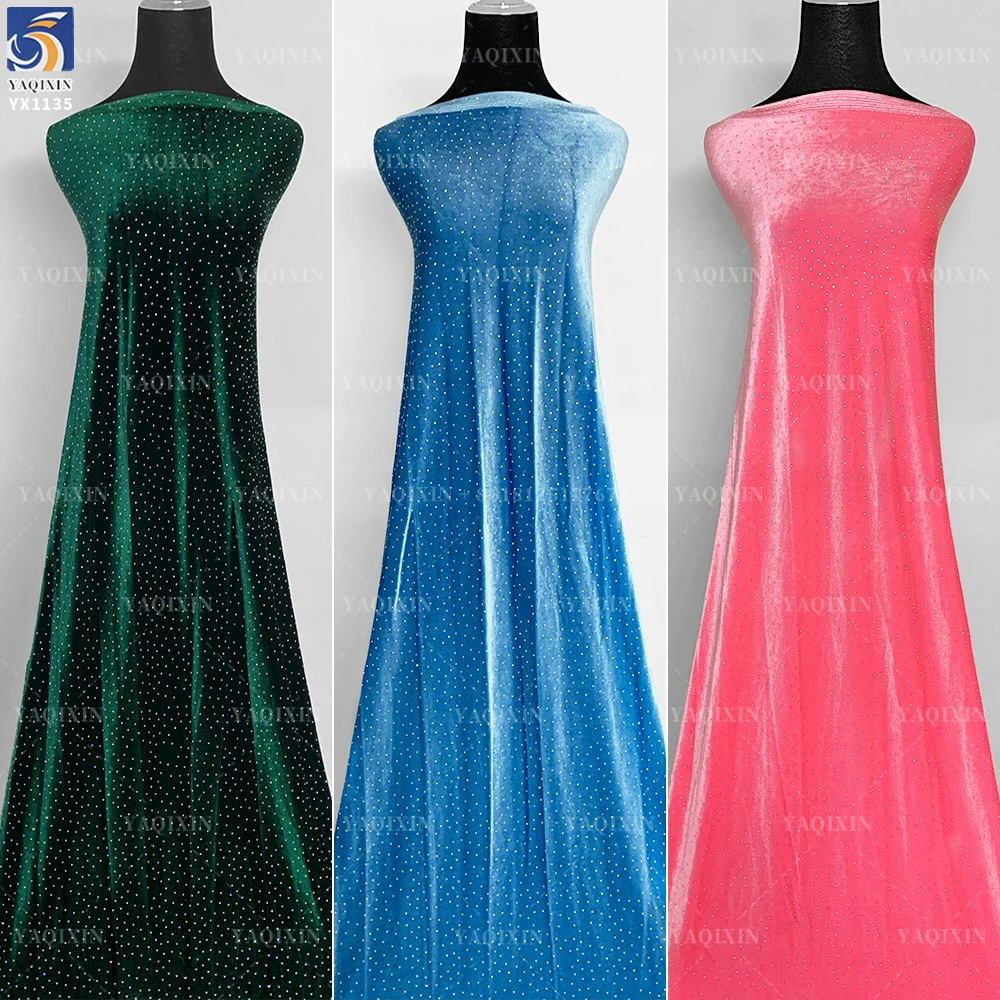 YX1135 New 240g Poly/Spandex Stretch Embroidered Velvet Fabric 3D Diamond Stones Beaded French Velvet Fabric for Dress - 图片 2