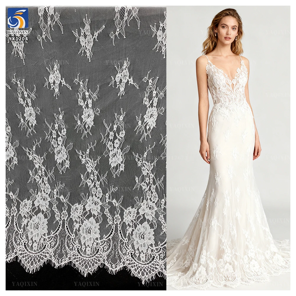YX1204 Large Stock of Eyelash Lace Fabric Wholesale China Factory Fast Shipping Mesh Eyelash Lace Fabric Florals for Wedding