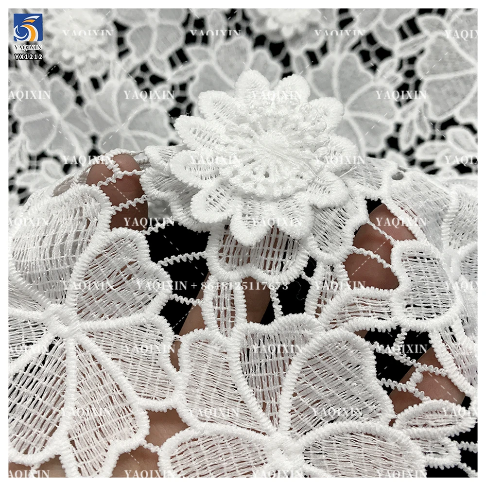 YX1212 New 200gsm Poly 3D Hand Embroidery Flowers Lace Fabric High Quality Woven Water-Soluble Mesh Net Lace Fabric - 图片 6