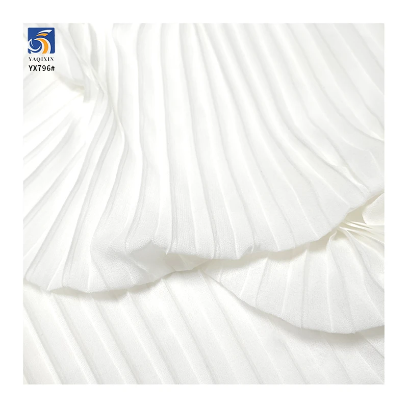 YX796 120gsm High Quality Pearl Chiffon Pleated Fabric Pure White Polyester Woven 1CM Accordion Wrinkled Pleats Fabric - 图片 3
