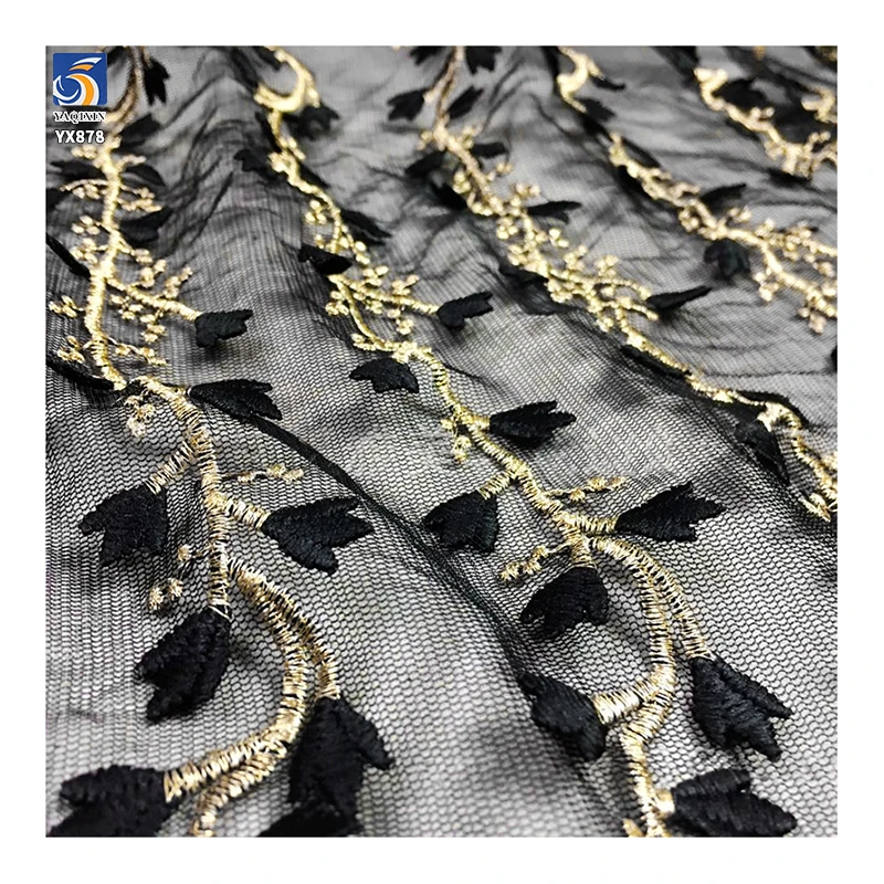 YX878 North American Customized Dark Purple Flowers Embroidery Fabric Purple Florals Tulle Mesh Fabric for Girls - 图片 3