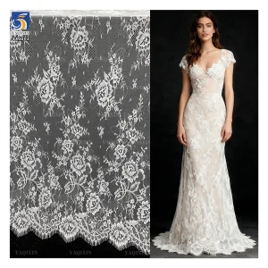 YX1203 Custom Color and Material Bride Chinese Floral Lace Fabric for Wedding Hot Selling Net Eyelash Lace Fabric for Women