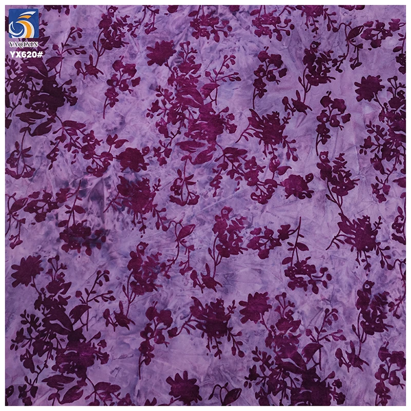 YX620 Factory Supports Custom Noble Purple Chinese Stretch Cheongsam Dress Fabric Elastic Floral Flocked Knitted Fabric - 图片 3