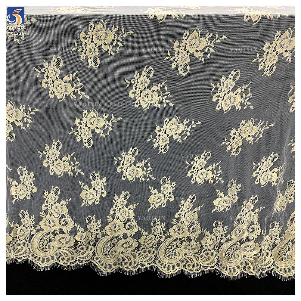 YX1336 3m*1.5m New Product Launch 2026 Eyelash Lace Fabric Gold Thread Mesh Tulle Lace Embroidered Fabric for Garment - 图片 4