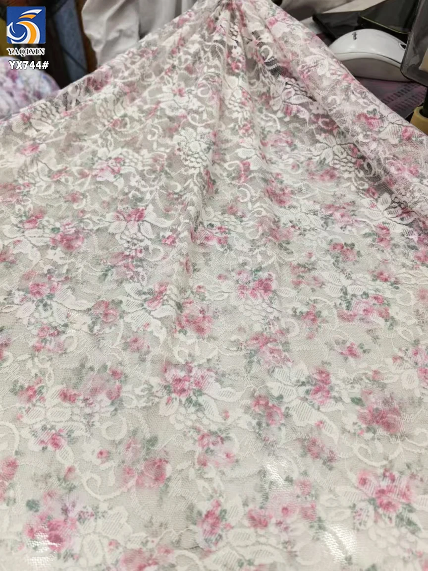 YX744 Purple Floral Stretch Mesh Net Chantilly Lace Fabric 95 Polyester 5 Spandex Printed Mesh Lace Fabric for Clothing - 图片 5