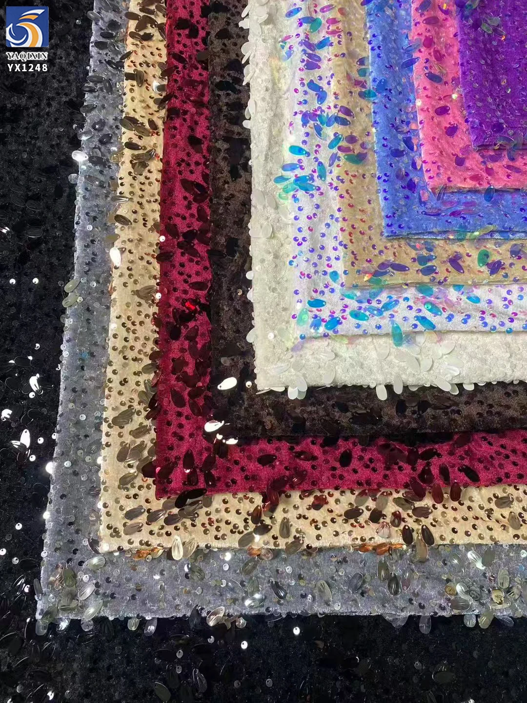 YX1248 2026 Seed-Shaped 5mm Sequins New Design Fabric Velvet Base Embroidery Colorful Sequin Fabric for Fashionable Dress - 图片 3