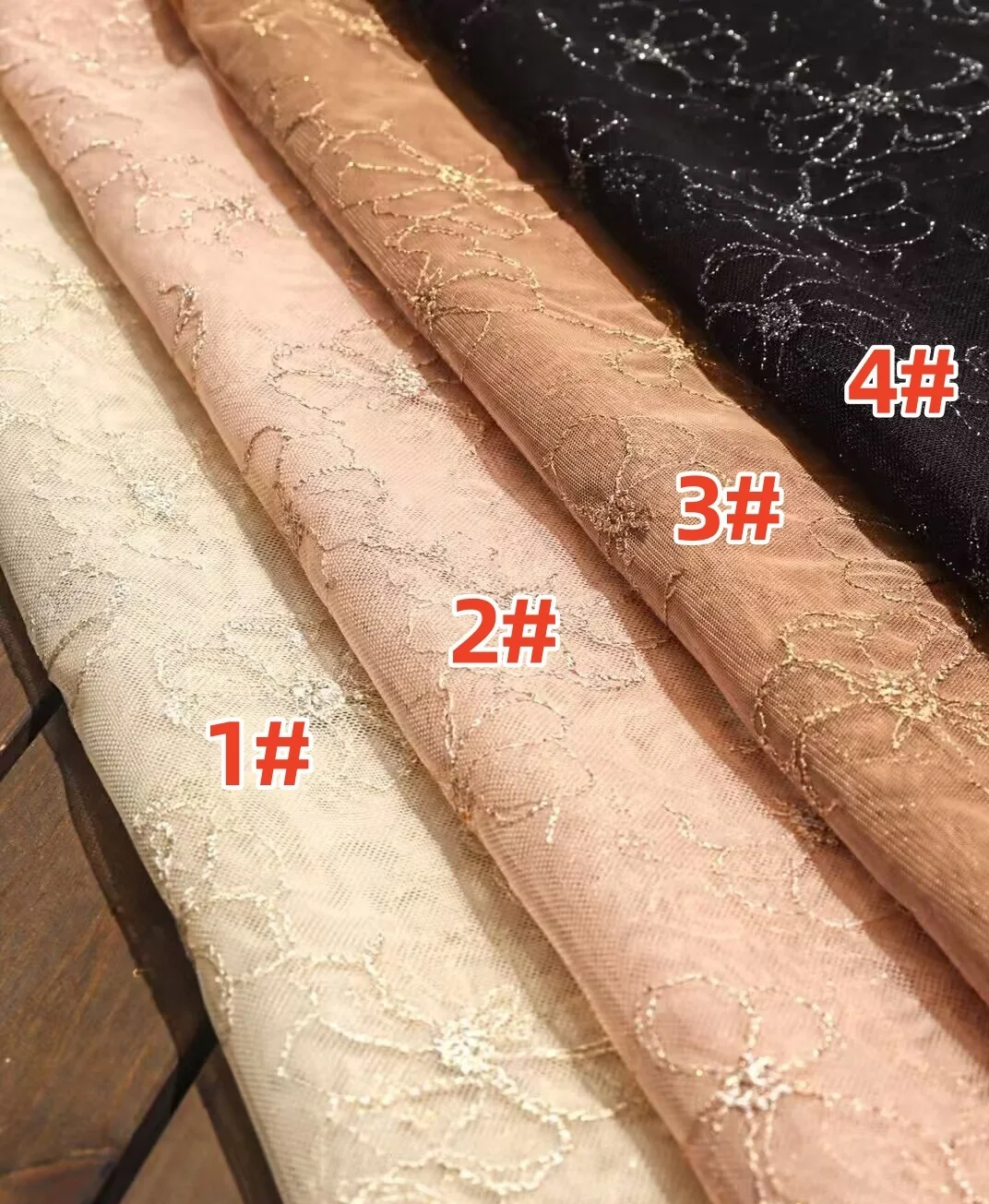 YX1218 Newly Launched Full-Width Gold Thread Polyester Flowers Embroidery Women's Dress Soft Mesh Fabric Embroidered - 图片 6
