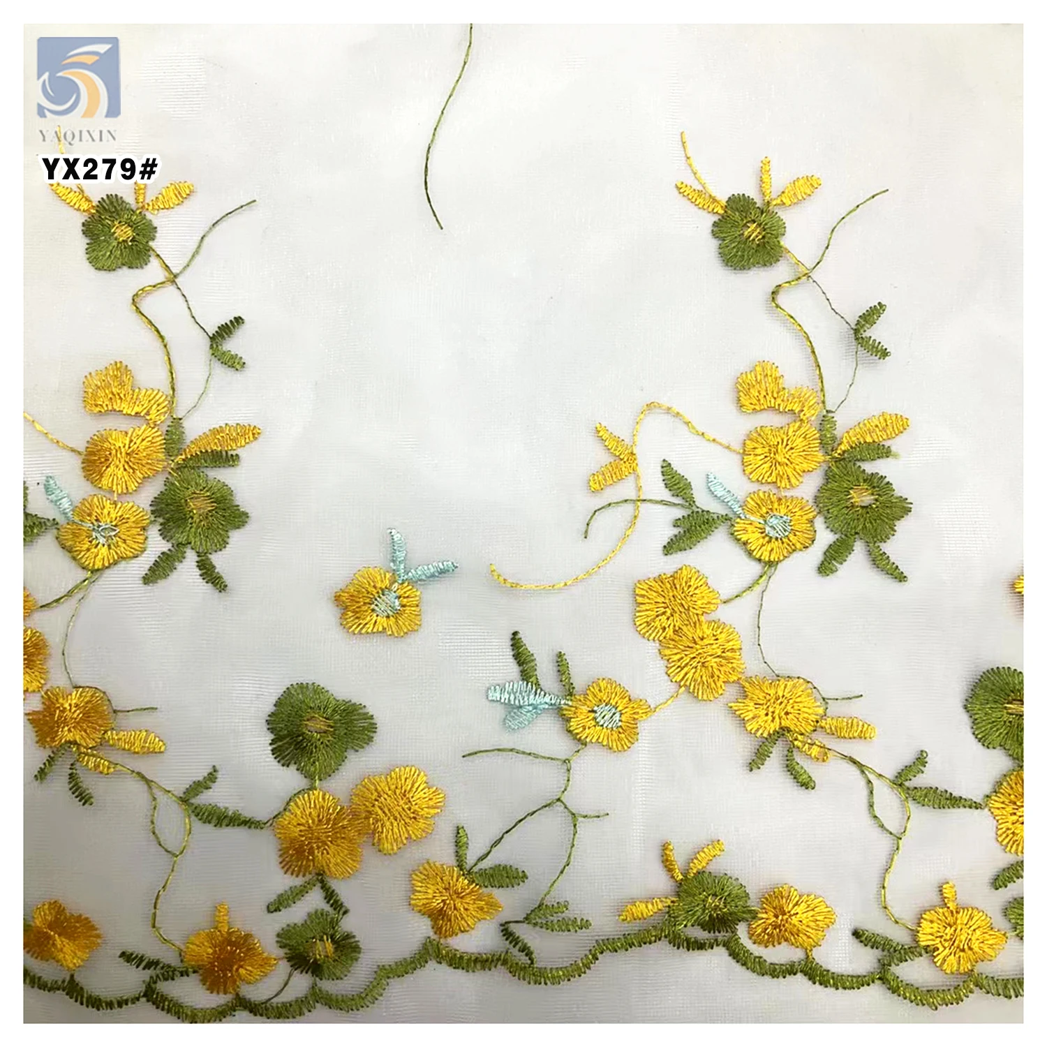 YX279 Latest Multi-Color 100% Polyester Florals Daisy Chrysanthemum Mesh Embroidered Fabric - 图片 3