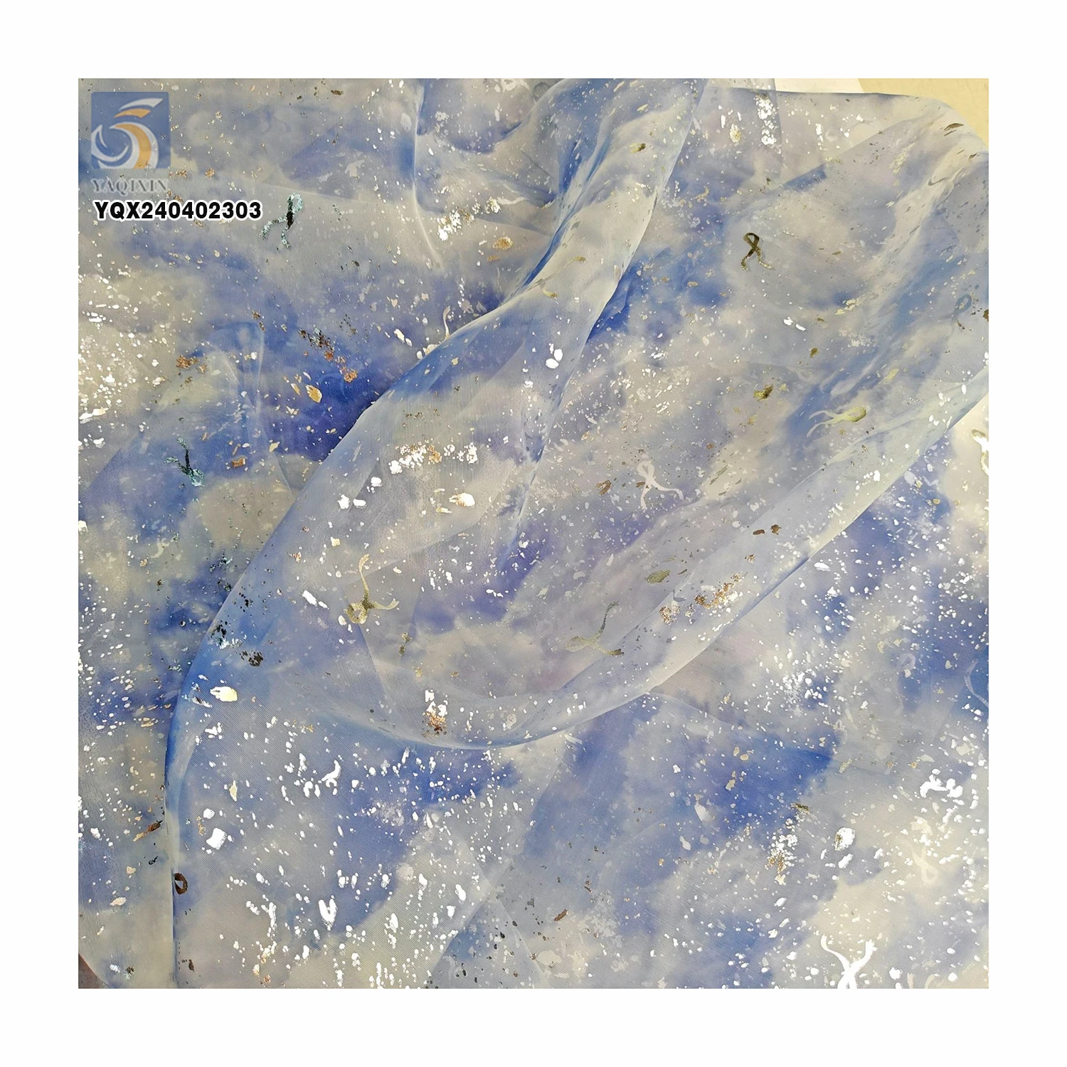 Tie-Dye Effect 100 Polyester Digital Printed Silk Chiffon Fabric Silver Splash Print Shiny Chiffon Fabric for Women Dress - 图片 3