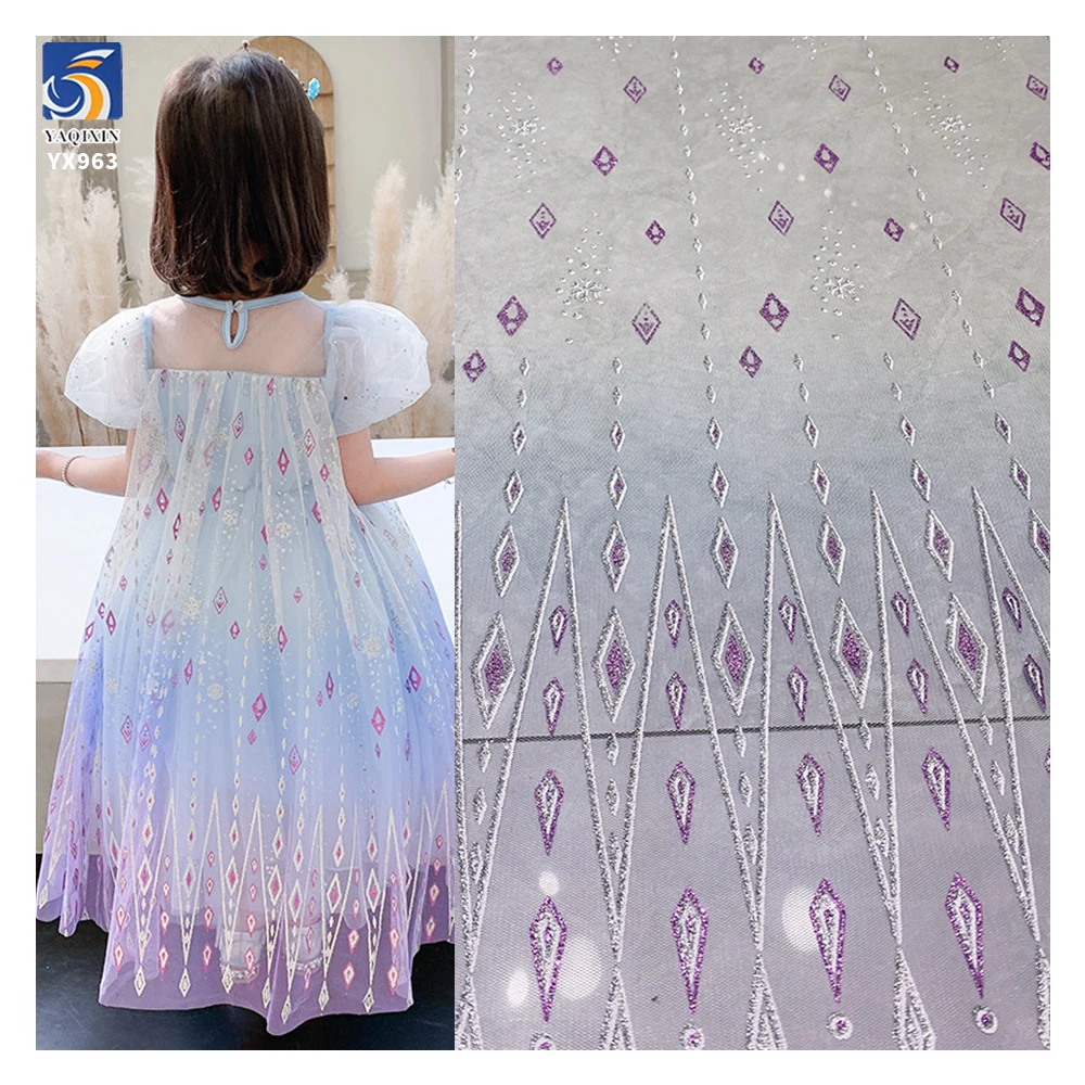 YX963 Cartoon-Themed Midi-Length Dress Fabric for Children's 2025 Purple-Pink Crystal Glitter Tulle Mesh Princess Dress Fabrics