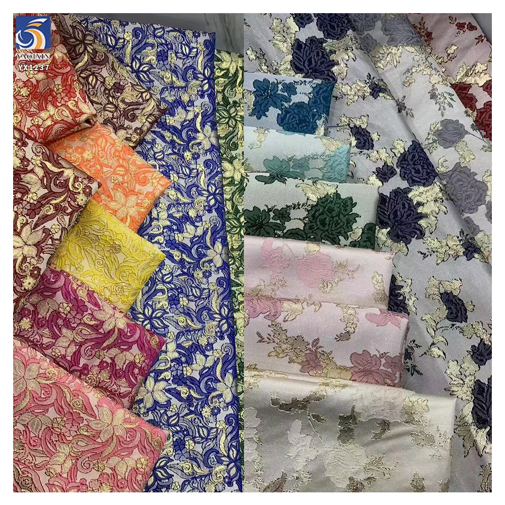 YX1237 Low Moq by 1 Yard Sales 193gsm 100% Polyester Yarn-Dyed Brocade Satin Fabric Jacquard Chinese Big Flowers Brocade - 图片 6