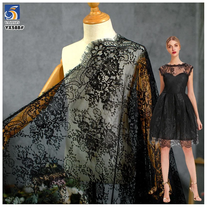 YX588 China Manufacturer Wholesale 150CM*300CM 60gsm Nylon Eyelash Lace Fabrics for Garment and Wedding - 图片 6