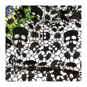 YX882 200gsm Halloween Black Milk Silk Embroidery Lace Embroidery Fabric Holiday Halloween Skull Net Mesh Fabric
