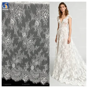 YX1227 Super Popular High Quality Eyelash French Lace Fabric for Bridal 100 Nylon Woven White Eyelash Lace Fabric Textile