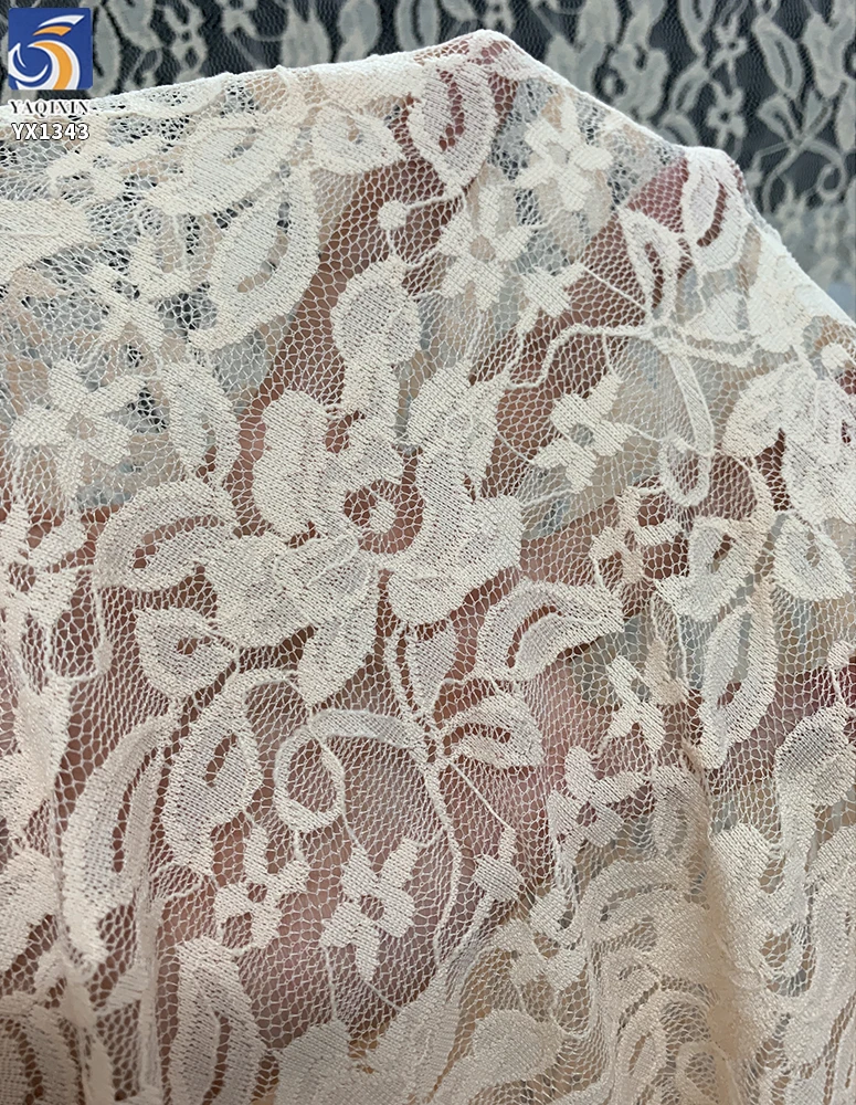 YX1343 Women's Dress 110gsm Apricot Color Chantilly Lace Fabric 92% Polyester 8% Spandex Stretch Chantilly Mesh Lace Fabric - 图片 6