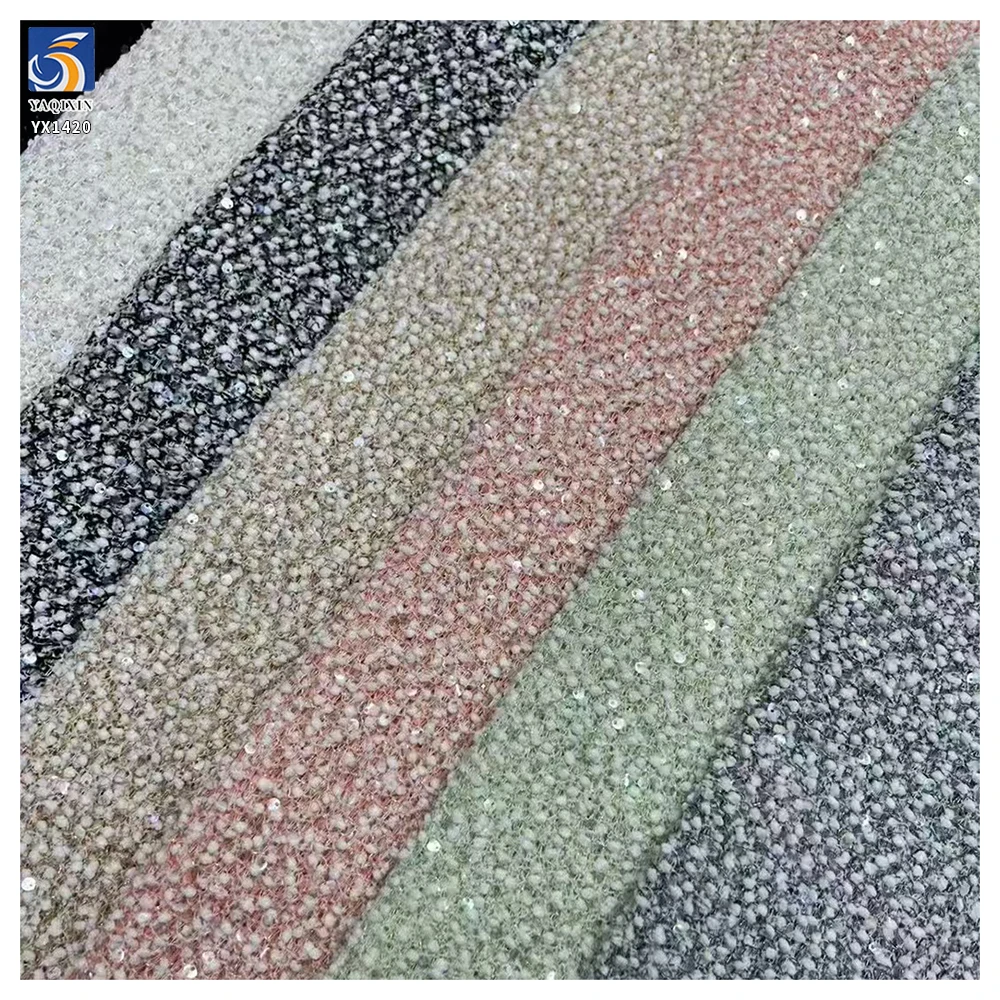 YX1420 Winter 100% Polyester White Pom-Pom Lace Jacquard Fabric With Embroidered 5mm Sequin for Women's Dress - 图片 2