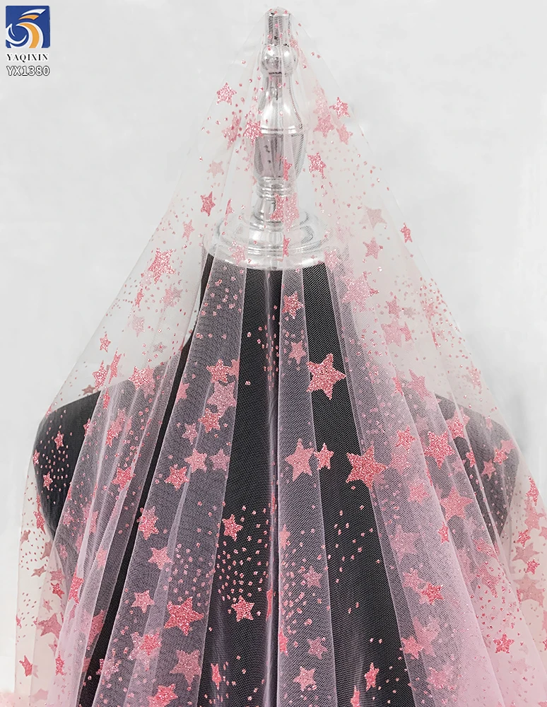 YX1380 Popular 2026 Style Pink Glitter Tulle Fabric by the Yard Knit Glitter Stars Mesh Tulle Fabric for Girls Dress - 图片 5