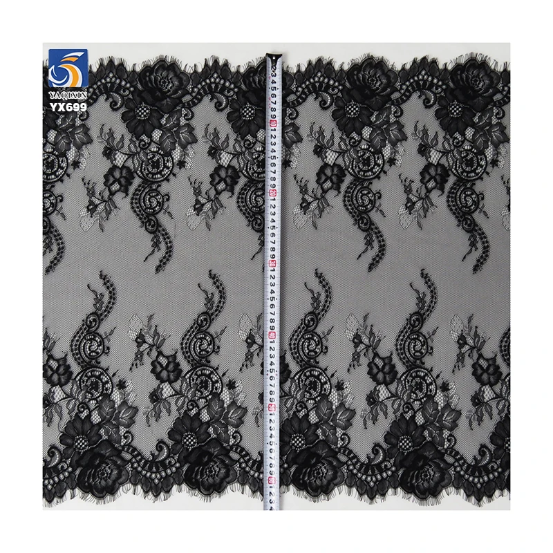 YX699 65CM*300CM Black Transparent Polyester Sexy Eyelash Lace Fabric Embroidery Eyelash Lace Fabric for Underwear Skirt - 图片 5
