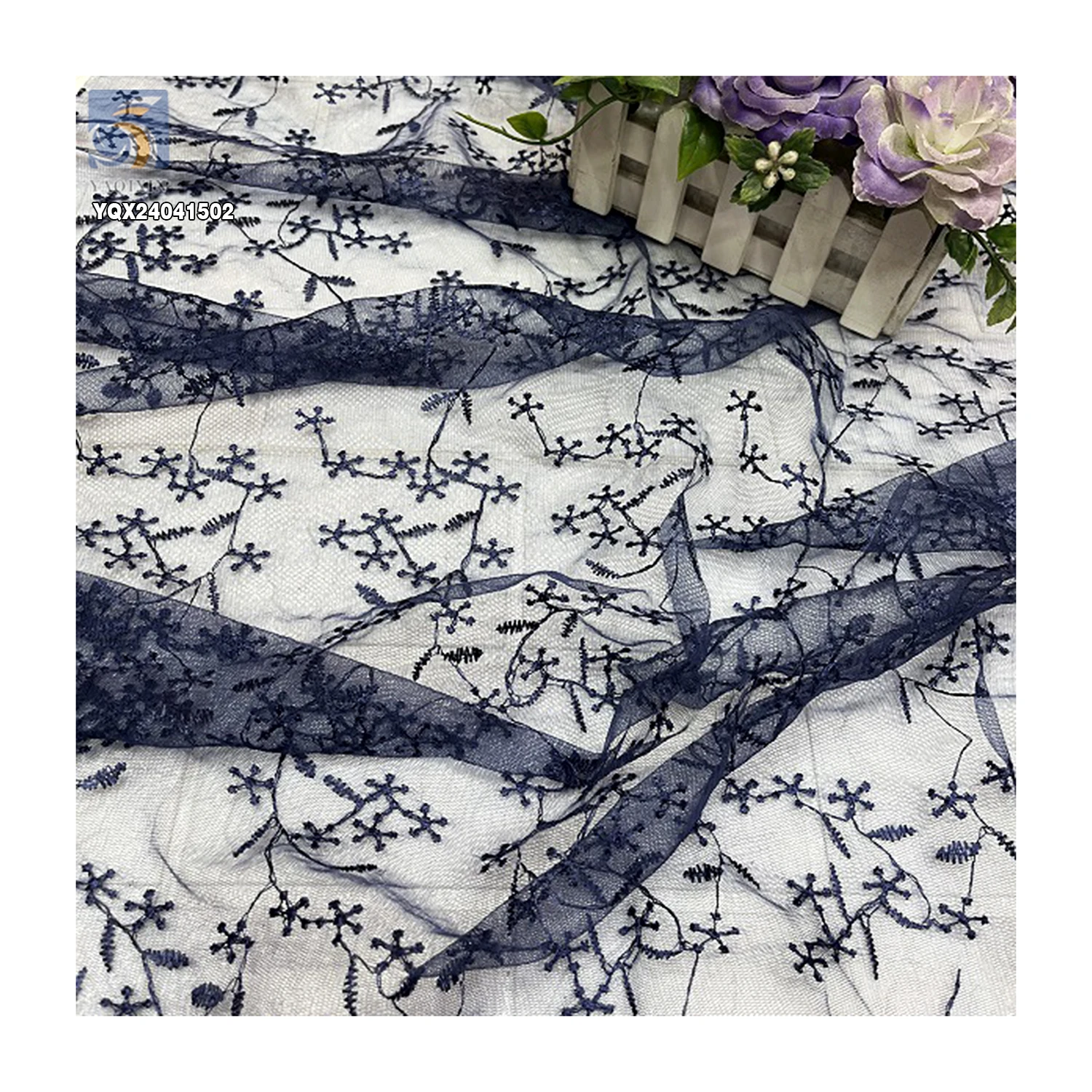 Chinese Rice Valley Pattern Soft Embroidered Mesh Lace Fabric With Custom Embroidery Apparel Fabric by the Yards - 图片 5