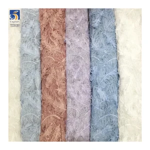 YX915 Multicolor Wholesale 3D White Feathers Lace Tulle Fabric 100 Polyester Milk Silk Embroidery Lace Fabric With Sequins...