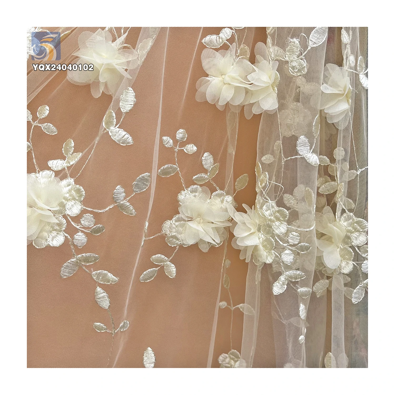 Wholesale 3D Lace Floral Fabric From China New Design Embroidered Flowers on Polyester Mesh for Dresses Low Price - 图片 4