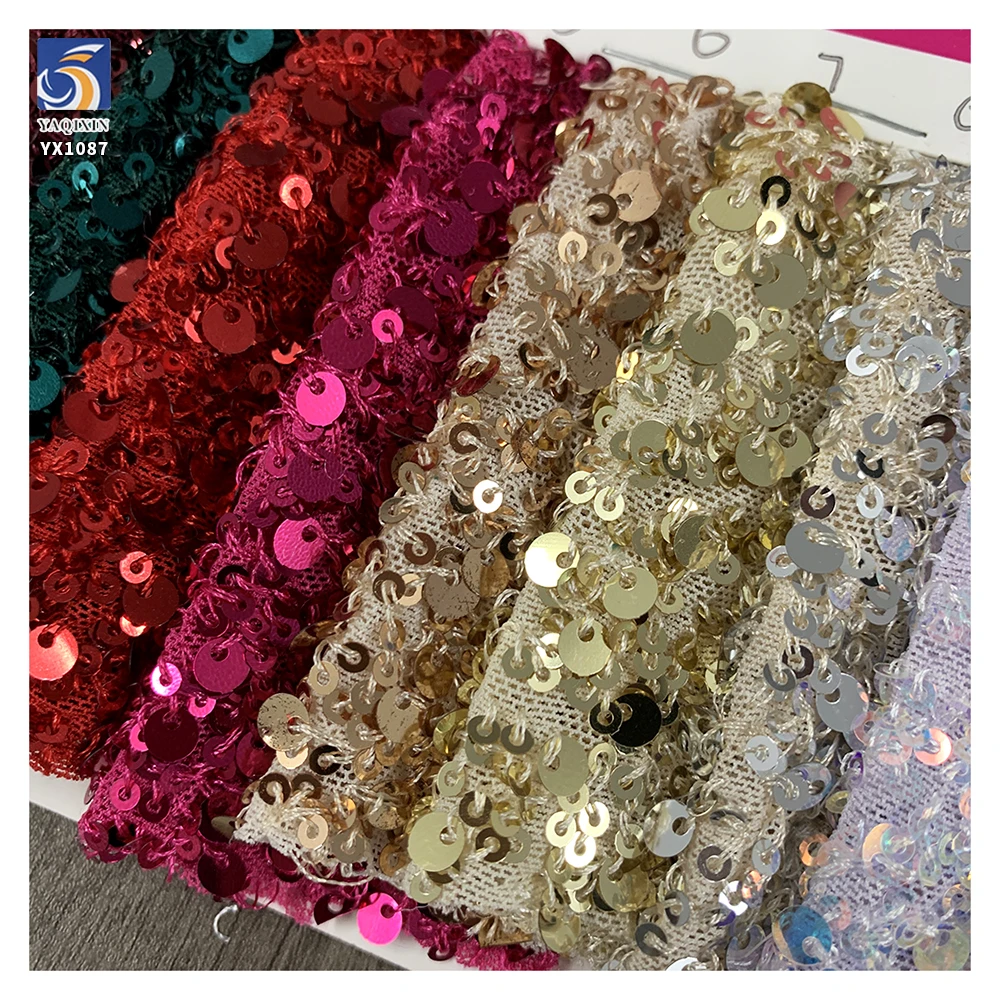 YX1087 300gsm Spandex Stretch Mesh Fabric With 3MM+5MM Sequins Embroidery Heavyweight Sparkle Sequin Fabric for Party Dress - 图片 3