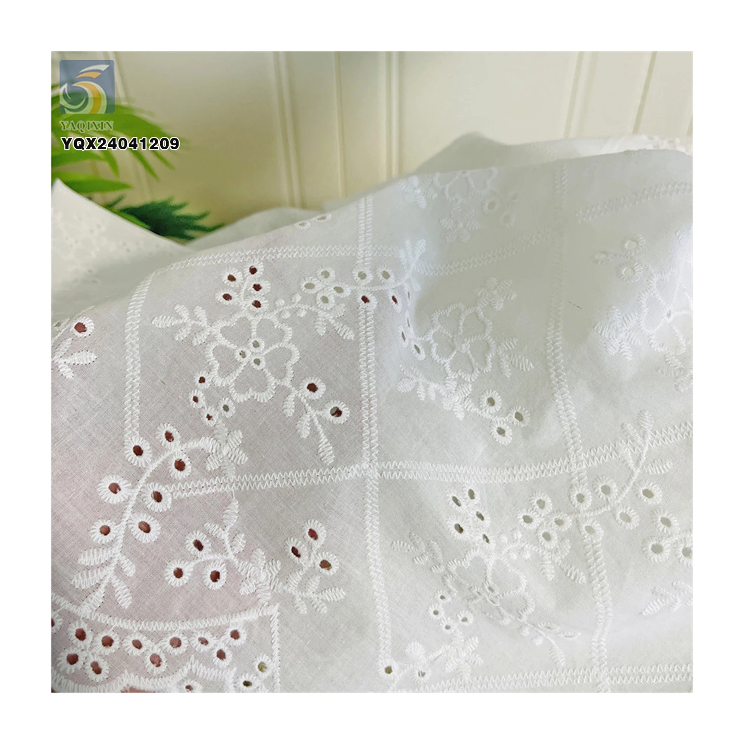 Custom Double Sided Wave Embroidery Soft Lace Swiss Lace Dress White 100%Cotton Embroidery Lace Fabric With Holes - 图片 4