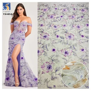 YX485 Bridal Lace Fabric Wholesale Dubai Fabric Bridal Lace Colored Lace Fabrics With 3D Flower Sequins