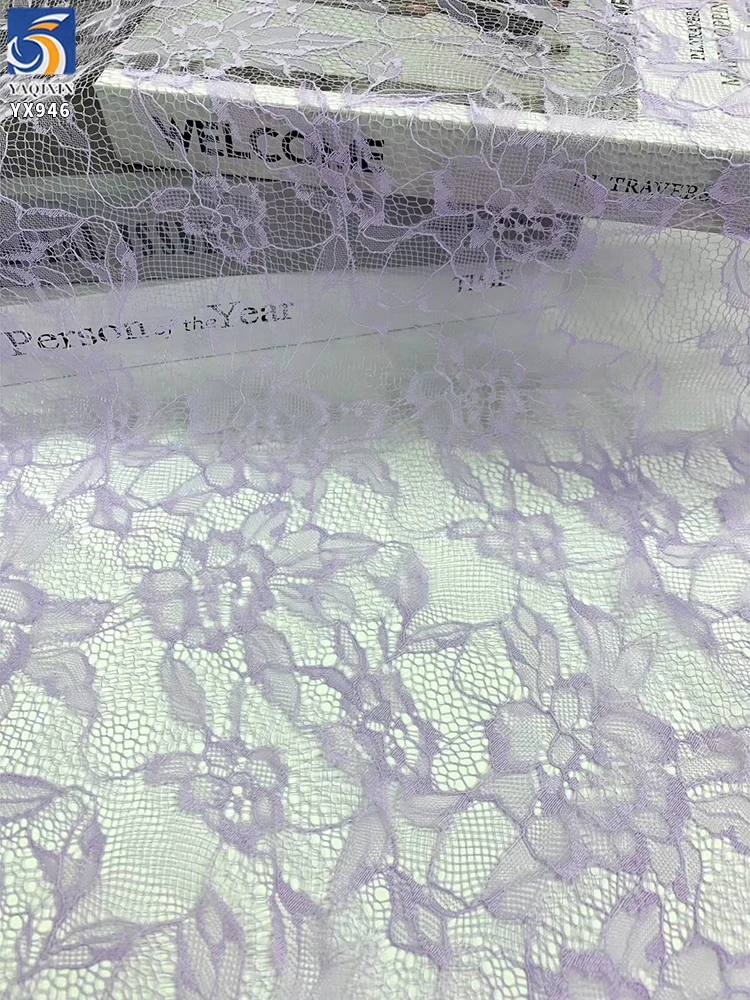 YX946 France Lightweight Soft Florals Polyester Chantilly Lace Dress Fabric Colorful Multicolor Chantilly Lace Fabric Textiles - 图片 5