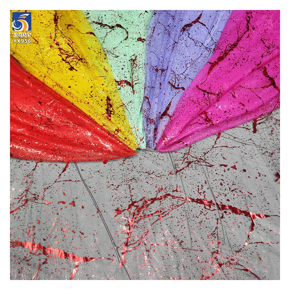 YX956-2 New Style Multi Color Foil Printing Tulle Halloween Festival Fabric Fashion Spraying Print Mesh Fabric for Home Textile