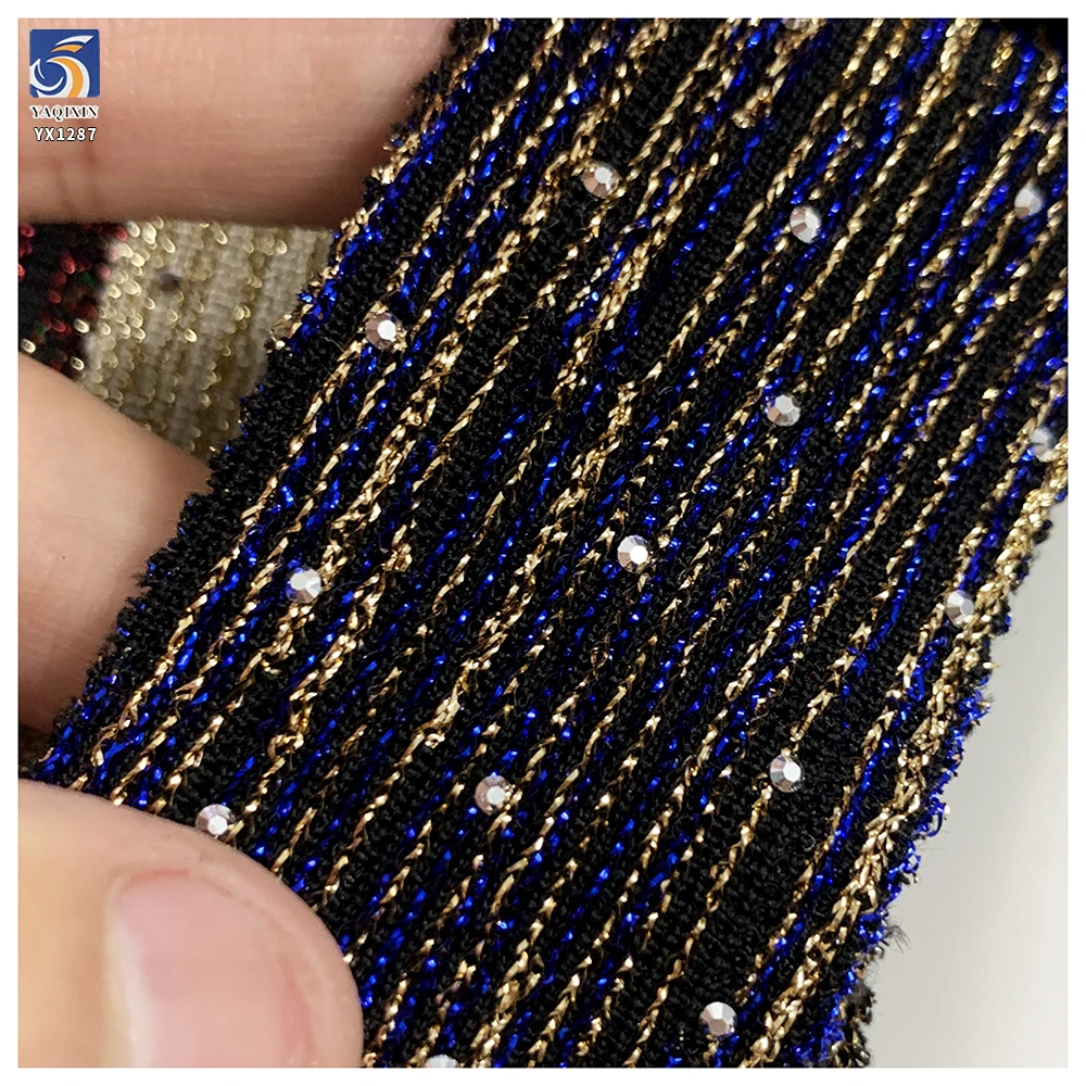 YX1287 180gsm 2 Yards 100 Polyester Gold Thread Lurex Jacquard Fabric With Silver 3D Diamonds Clothing Woman Fabric - 图片 6