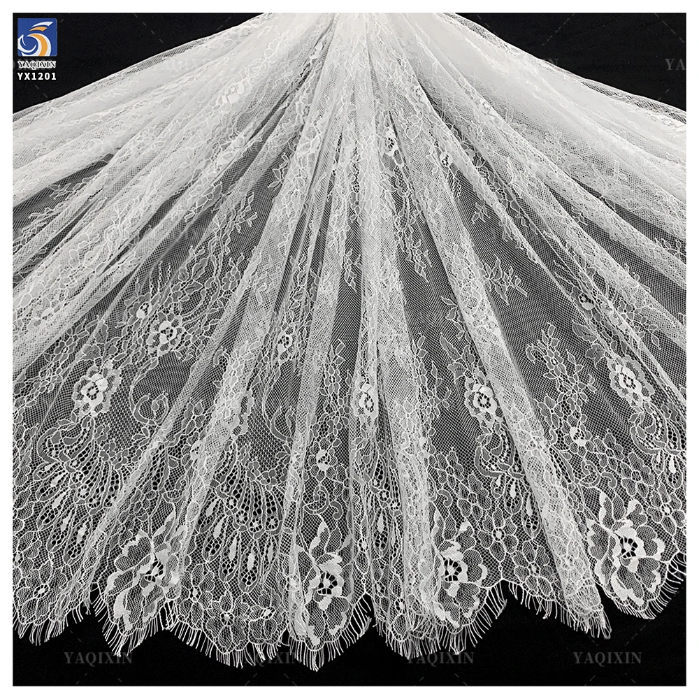 YX1227 Super Popular High Quality Eyelash French Lace Fabric for Bridal 100 Nylon Woven White Eyelash Lace Fabric Textile - 图片 3