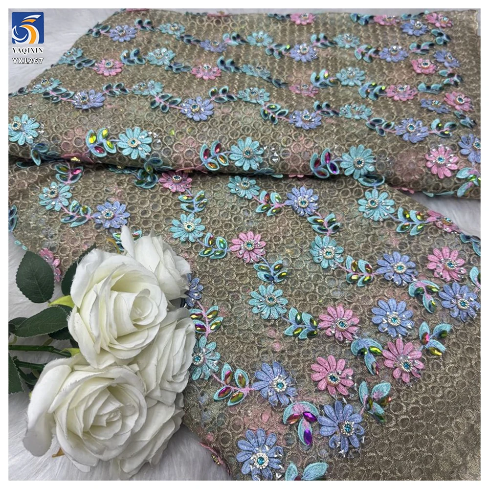 YX1267 Competitive Prices 3D Embroidered Flowers Fabric Coffee Brown Embroidery Net Mesh Lace African Nigerian Fabric - 图片 6