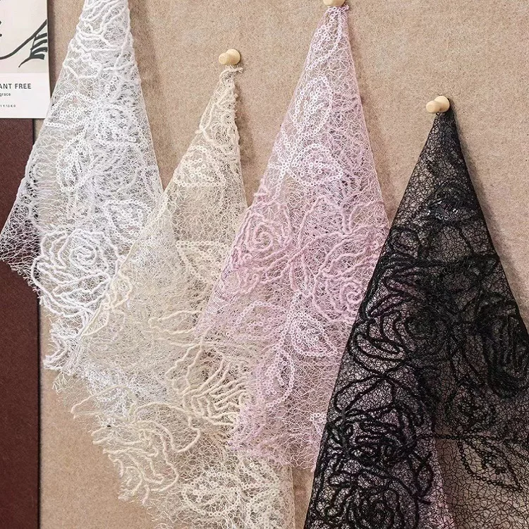 YX1219 2026 New Custom Light Pink Color Rose Embroidered Mesh Fabric Rope Embroidery Fabric 5 Yards for Girls' Clothing - 图片 2